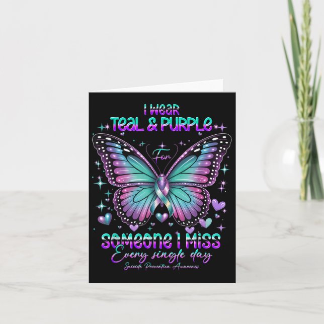 Cartão Teal N Purple Butterfly Suicide Prevention Awarene (Frente)