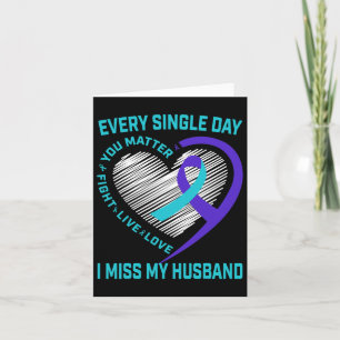 Cartão Teal Purple Ribbon Heart Husband Sensibilização pa