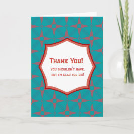 Cartão Teal Retro Pattern Thank You Card Funny Gratitude