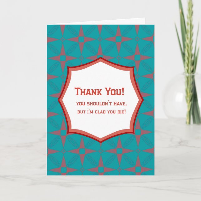 Cartão Teal Retro Pattern Thank You Card Funny Gratitude (Frente)