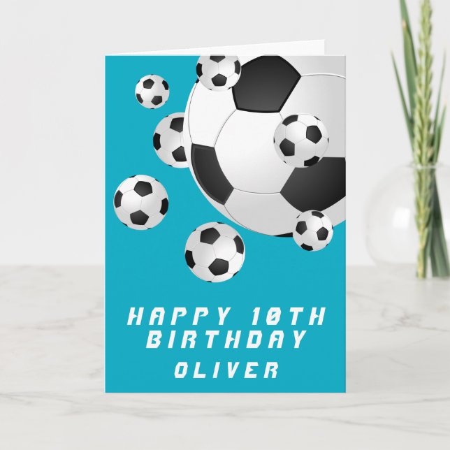Cartão Teal Soccer Futebol Ball Kids Boy Feliz Aniversári (Frente)