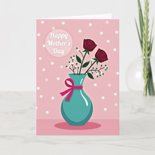 Cartão Teal Vase Happy Mothers Day Card (Frente)