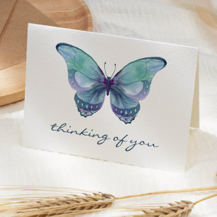Cartão Teal Watercolor Butterfly Pensando em sua simpatia