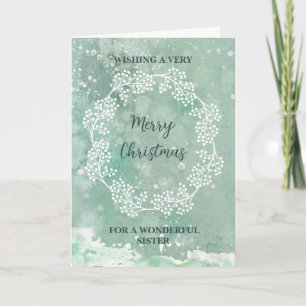 Cartão Teal Watercolor Irmã Feliz Natal