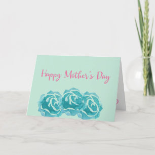 Cartão Teal Watercolor Roses Happy Mother's Day