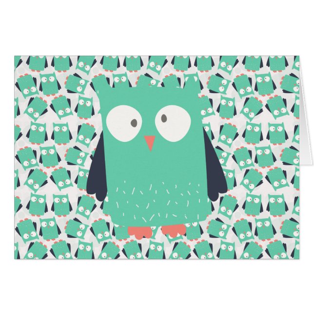 Cartão Teal Whimsical Owl (Frente Horizontal)