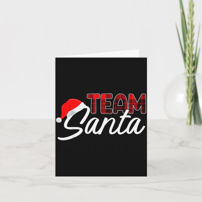 Cartão Team Santa Christmas Buffalo Plaid Red Santa Hat P (Frente)