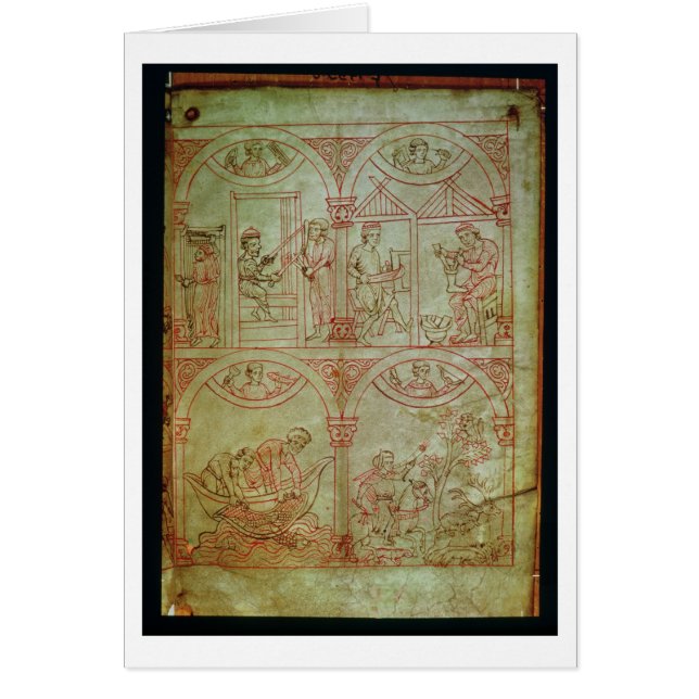 Cartão Tecelão do códice 507 fol.2r, sapateiro, (Frente)