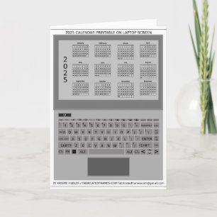 Cartão Teclado de Laptop Prateado Calendário 2025 na Tela