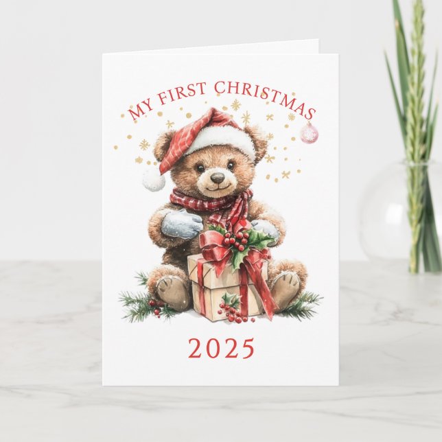 Cartão Teddy Bear Baby's First Christmas  (Frente)