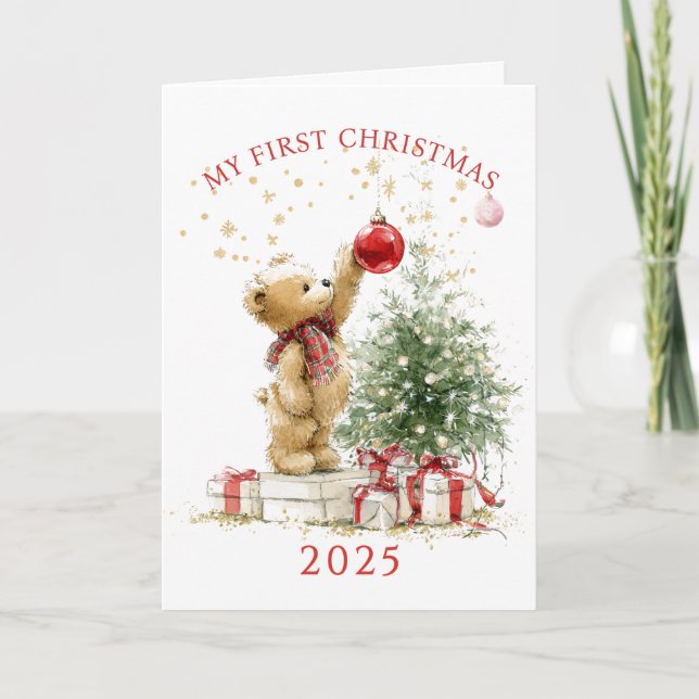 Cartão Teddy Bear Baby's First Christmas  Card (Frente)