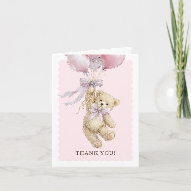 Cartão Teddy Bear Balloons Baby Shower Thank You Cards (Frente)
