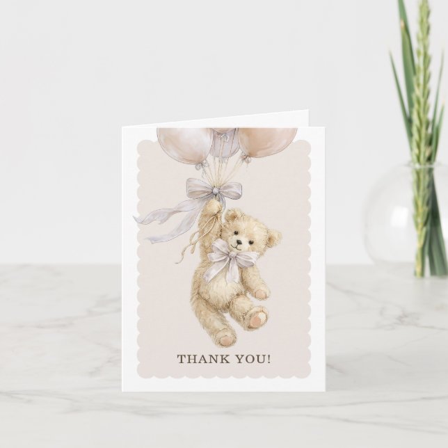 Cartão Teddy Bear Balloons Baby Shower Thank You Cards (Frente)