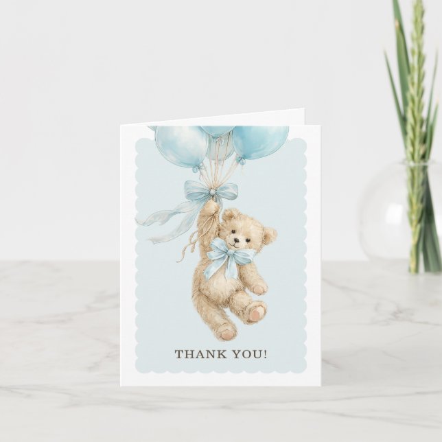 Cartão Teddy Bear Balloons Baby Shower Thank You Cards (Frente)