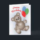 Cartão Teddy Bear Birthday Card<br><div class="desc">Cute birthday teddy bear holding 3 balloons. Blank inside.</div>
