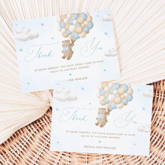 Cartão Teddy Bear com Balões Azuis Obrigado