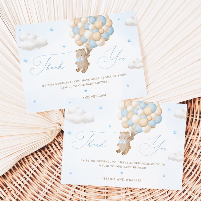 Cartão Teddy Bear com Balões Azuis Obrigado (Criador carregado)