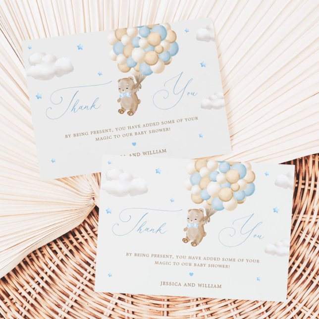 Cartão Teddy Bear com Balões Azuis Obrigado (Criador carregado)