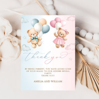 Cartão Teddy Bear Gender Reveal Thank You Card