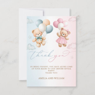 Cartão Teddy Bear Gender Reveal Thank You Card
