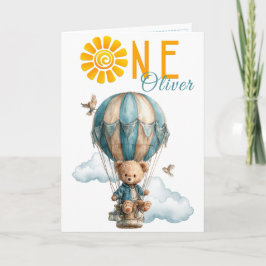 Cartão Teddy Bear Hot Air Balloon 1st Birthday Card