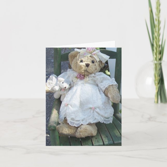 Cartão Teddy Bear in dress w/ Doll Dog Chair Notecards (Frente)