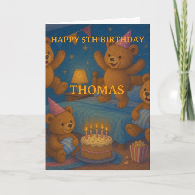 Cartão Teddy Bear Slumber Party Custom Birthday Card (Frente)