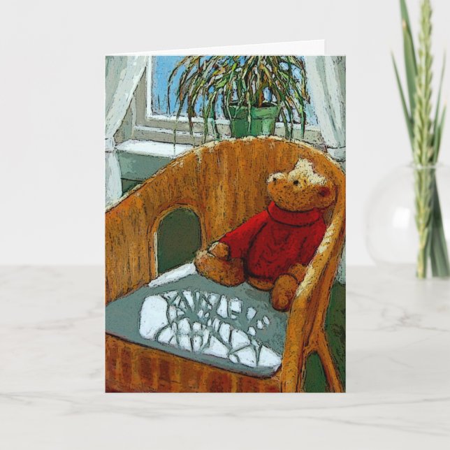 Cartão Teddy Bear: Sunny Window: Art: New Baby (Frente)