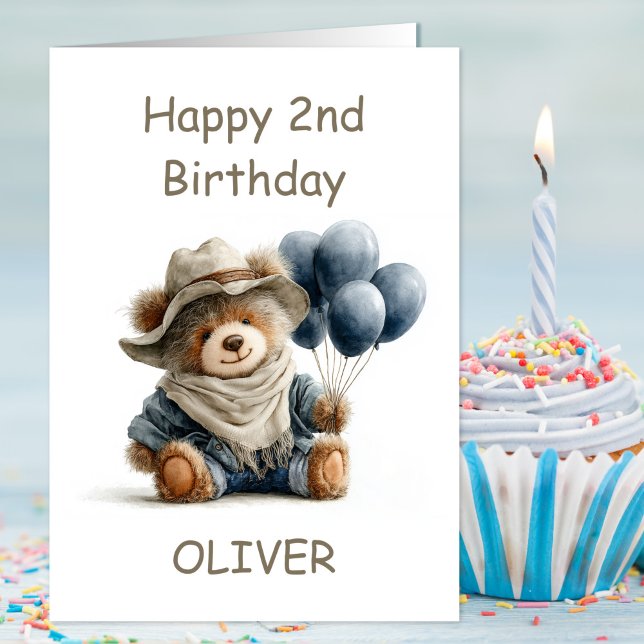 Cartão Teddy Bear with Balloons 2nd Birthday (Criador carregado)