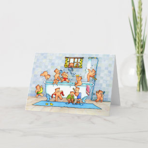 Cartão Teddy Bears in Bath Tub Childrens Greeting Card