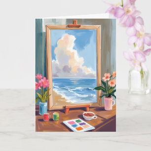 Cartão Tela de pintura em aquarela do cavalete do artista