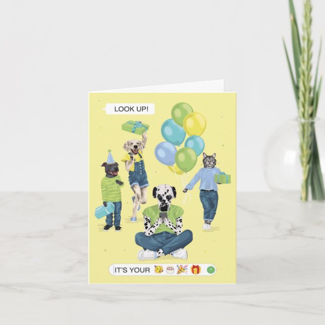 Cartão Telefone de Cachorro Dotado Obcecado Aniversário (Frente)