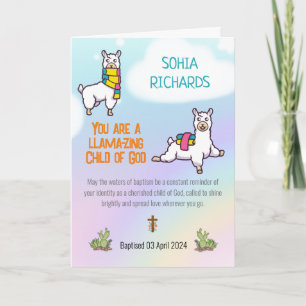 Cartão Tema "Batismo Girl Cute Llama"