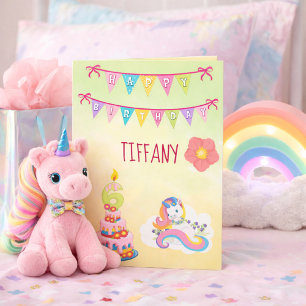 Cartão Tema de Aniversário da Unicórica com 6 anos