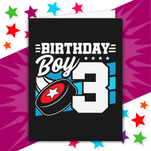 Cartão Tema de aniversário de 3 anos do Festa de Hóquei d