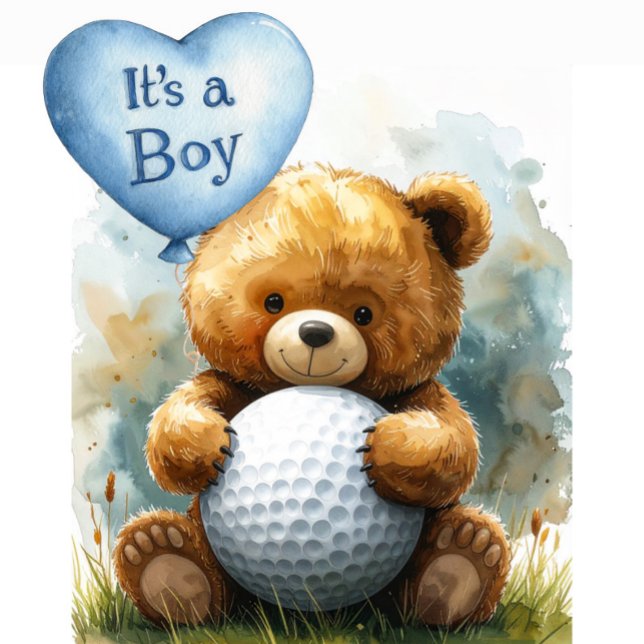 Cartão Tema de bebê menino de golfe em campo de golfe (Criador carregado)