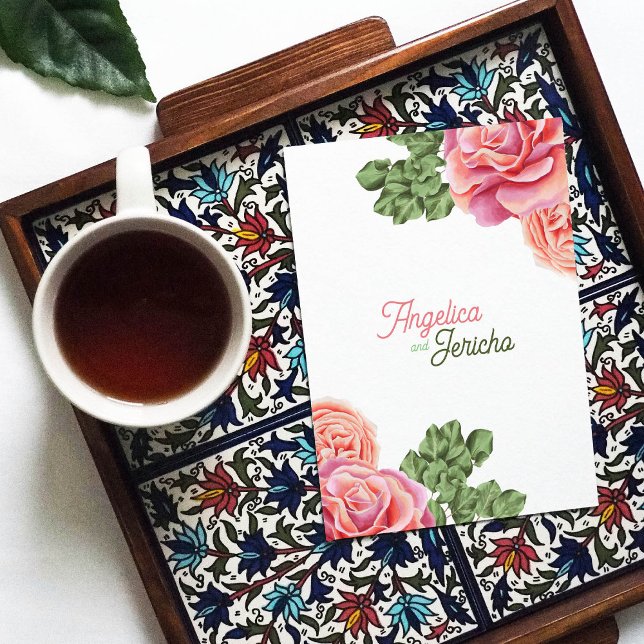 Cartão Tema de Casamento Rosa Rosa Rosa Rosa Rosa Rosa Ro (Criador carregado)