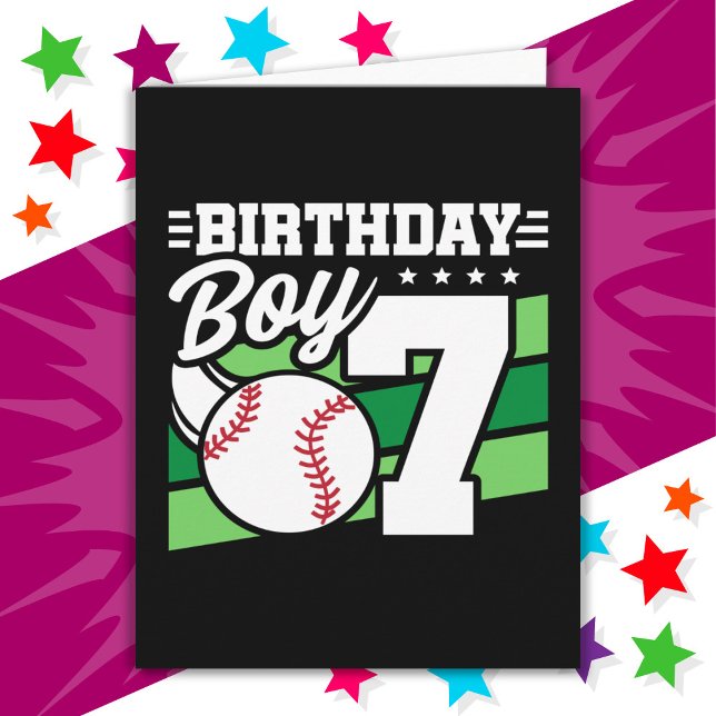 Cartão Tema de Festa de Baseball de 7 anos Menino de 7 de (Criador carregado)