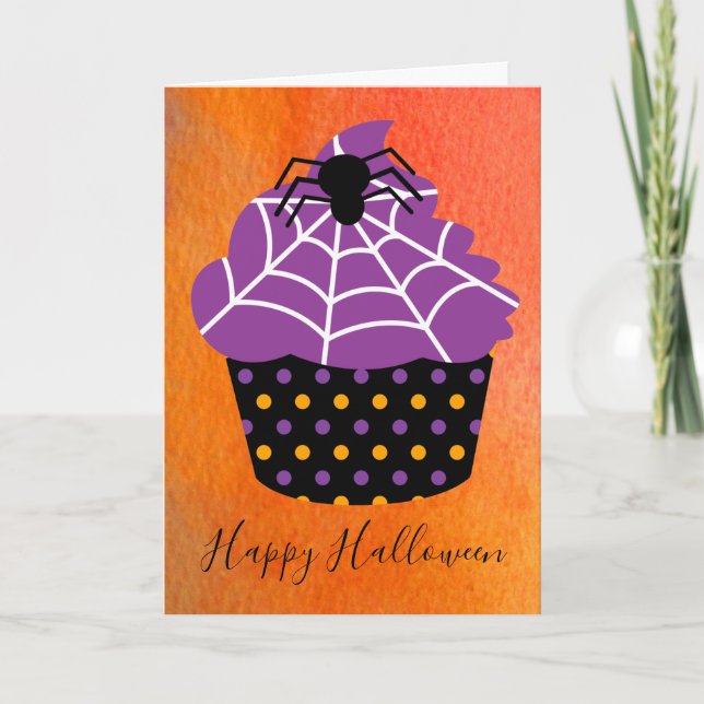 Cartão Tema de Halloween de cupcake de aranha (Frente)