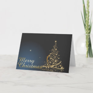 Cartão Tema de Natal Azul com Árvore de Natal ouro