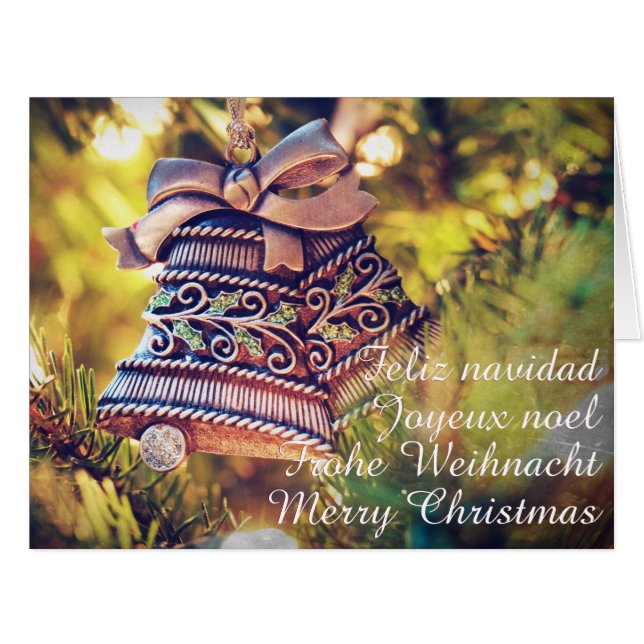 Cartão Tema de Natal com dois sinos (Frente horizontal)