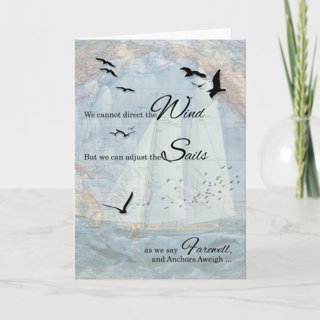 Cartão Tema de Navegação Náutica de Despedida Ancora Pesa (Frente)