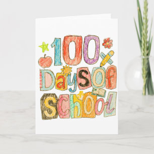 Cartão Tema Escolar Retro de 100 Dias de Escola com Giz C