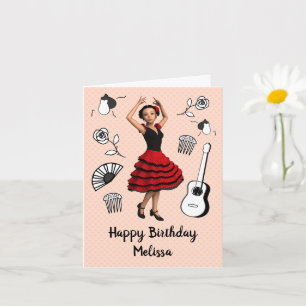 Cartão Tema Flamenco - Boneca Dançarina Fofa Aniversário 