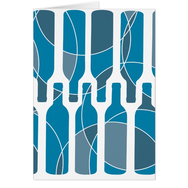 Cartão temático azul da garrafa de vinho (Frente)