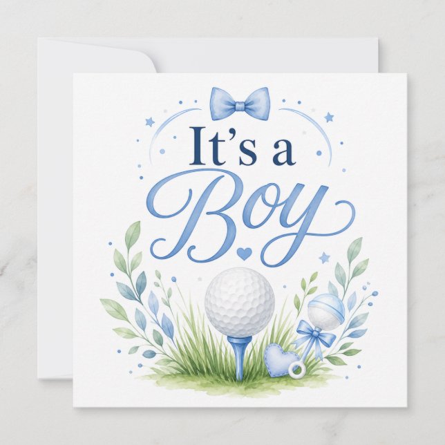 Cartão Temático de Bebê Menino de Golfe (Frente)