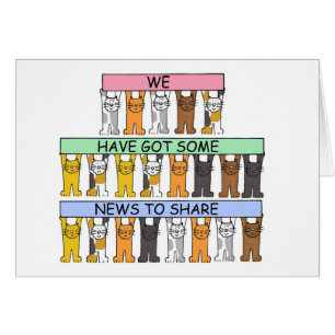 Cartão Temos notícias para compartilhar gatos de desenho