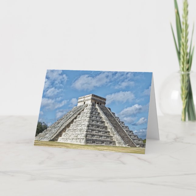 Cartão Templo de Kukulcán, Pirâmide, Chichen Itza, México (Frente)