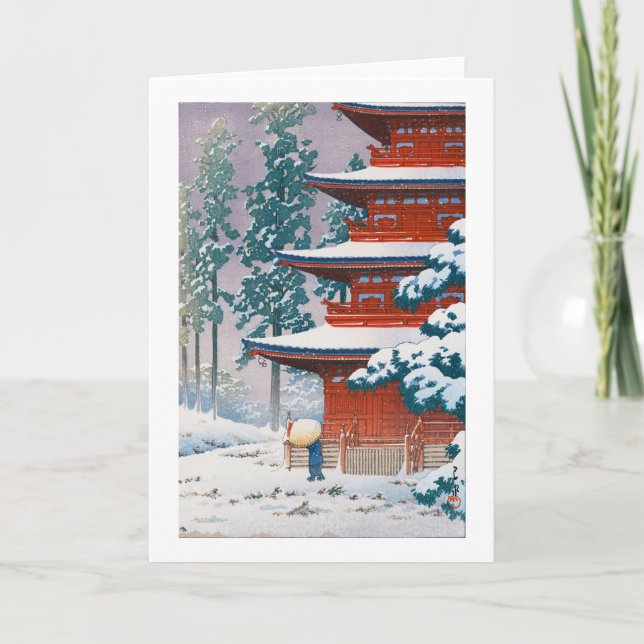 Cartão Templo Saishoin em Neve, Hasui Kawase, Corte de Ma (Frente)