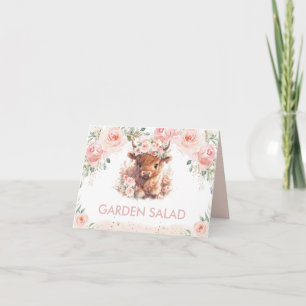 Cartão Tenda de comida floral rosa Fluffy Highland Cow 